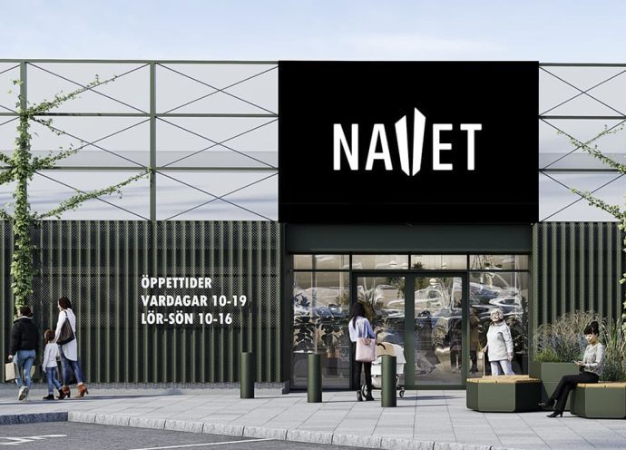 Visionsbild över entrén till butiken