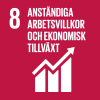 ikon för Globala Målen. Nr 8: Anständiga arbetsvillkor och ekonomisk tillväxt